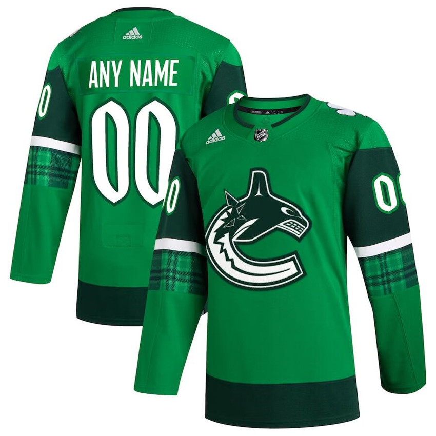 Men's Green Vancouver Canucks Custom Stitched Jersey
